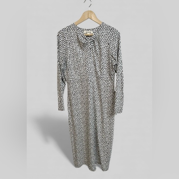 Boden Empire Knot Midi Jersey Dress Stretch Black Lily Sprig Long Sleeve 12P - Picture 6 of 8